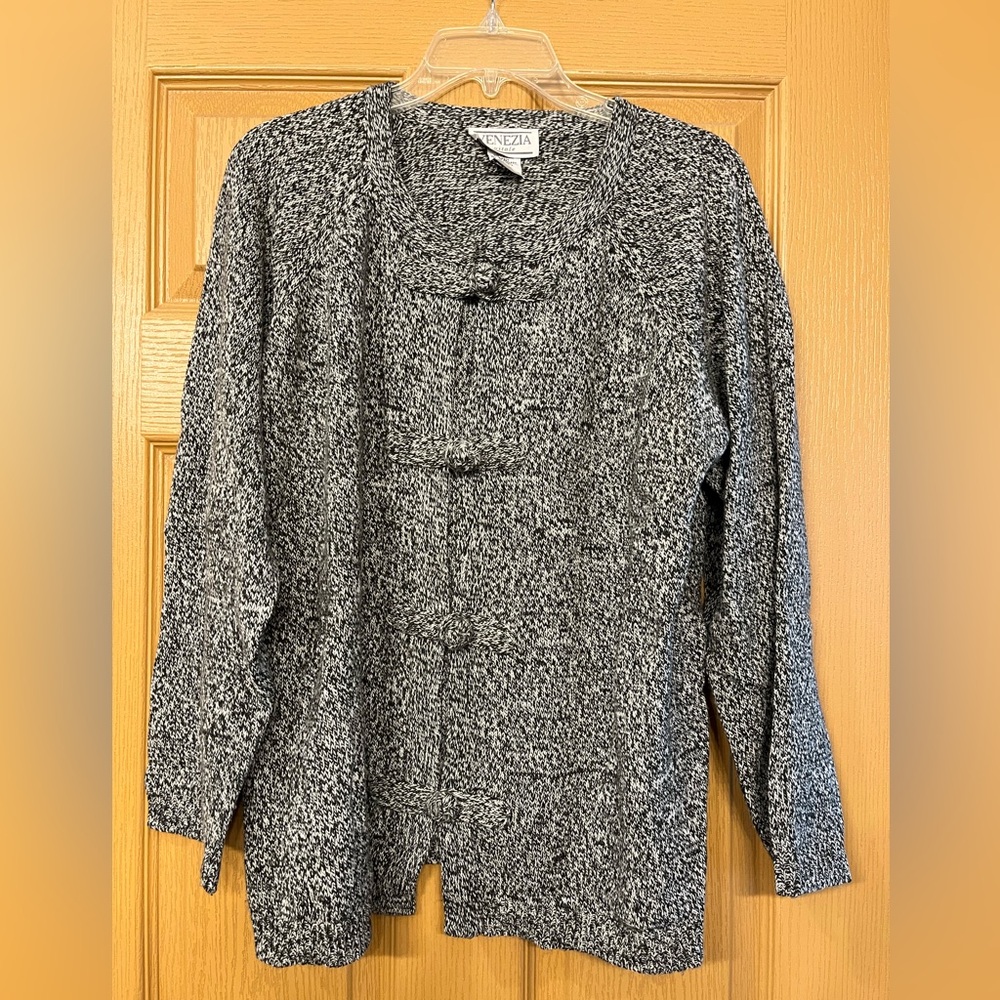 Venezia Black and White Marled Button-Front Cardigan
